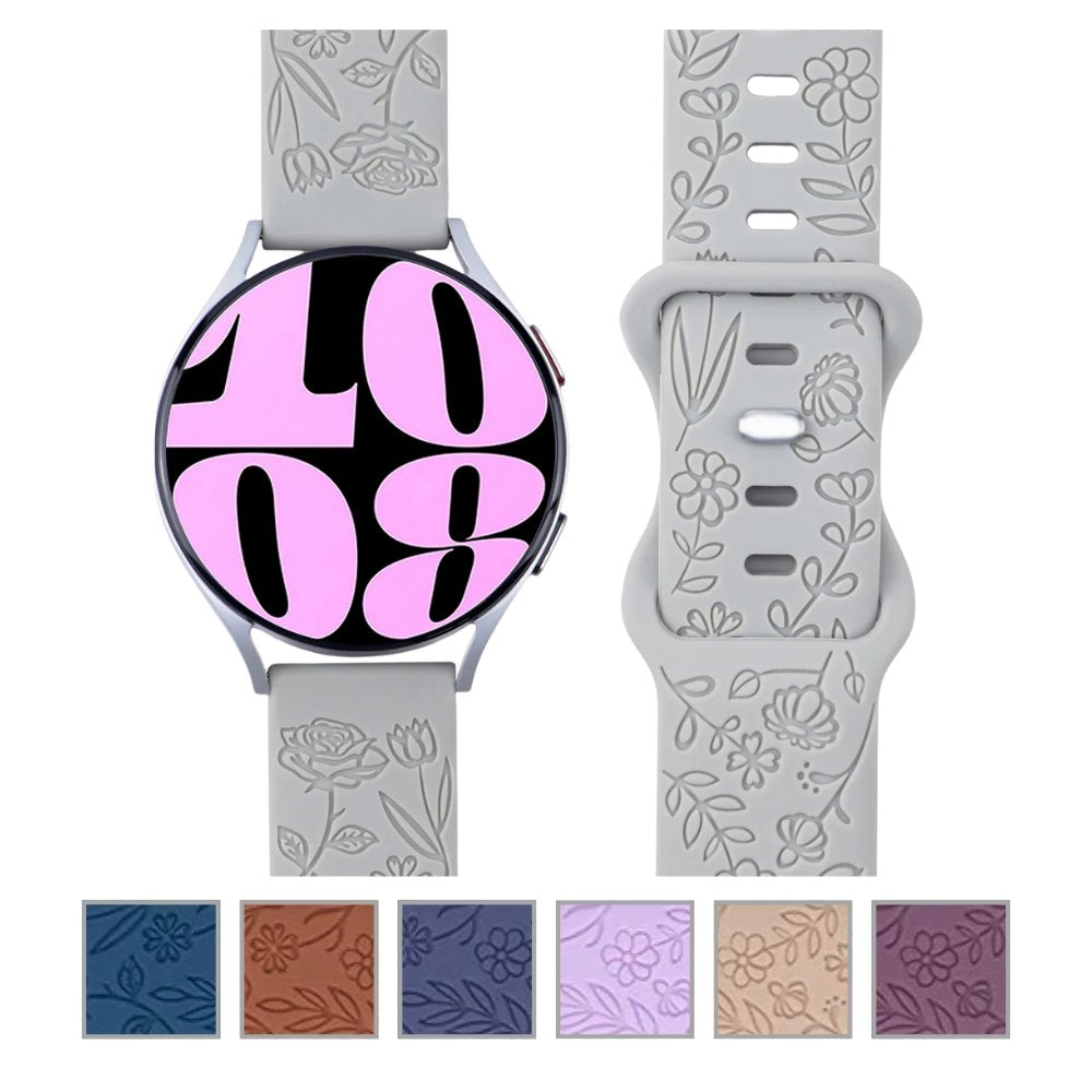 Floral Engraved Silicone Band for Samsung Galaxy Watch – Compatible with Galaxy Watch 6, 5, 4, Gear, Active 2, 5 Pro, Classic, and 18mm, 20mm, 22mm Sizes - Wearable Upgrades 