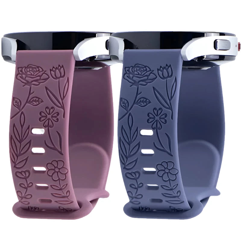 Floral Engraved Silicone Band for Samsung Galaxy Watch – Compatible with Galaxy Watch 6, 5, 4, Gear, Active 2, 5 Pro, Classic, and 18mm, 20mm, 22mm Sizes - Wearable Upgrades 