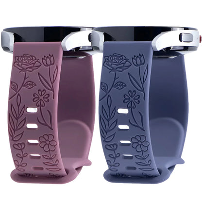 Floral Engraved Silicone Band for Samsung Galaxy Watch – Compatible with Galaxy Watch 6, 5, 4, Gear, Active 2, 5 Pro, Classic, and 18mm, 20mm, 22mm Sizes - Wearable Upgrades 