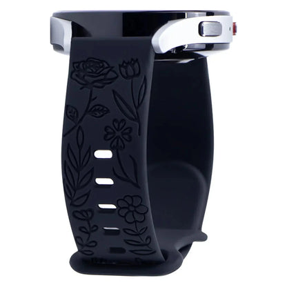 Floral Engraved Silicone Band for Samsung Galaxy Watch – Compatible with Galaxy Watch 6, 5, 4, Gear, Active 2, 5 Pro, Classic, and 18mm, 20mm, 22mm Sizes - Wearable Upgrades 