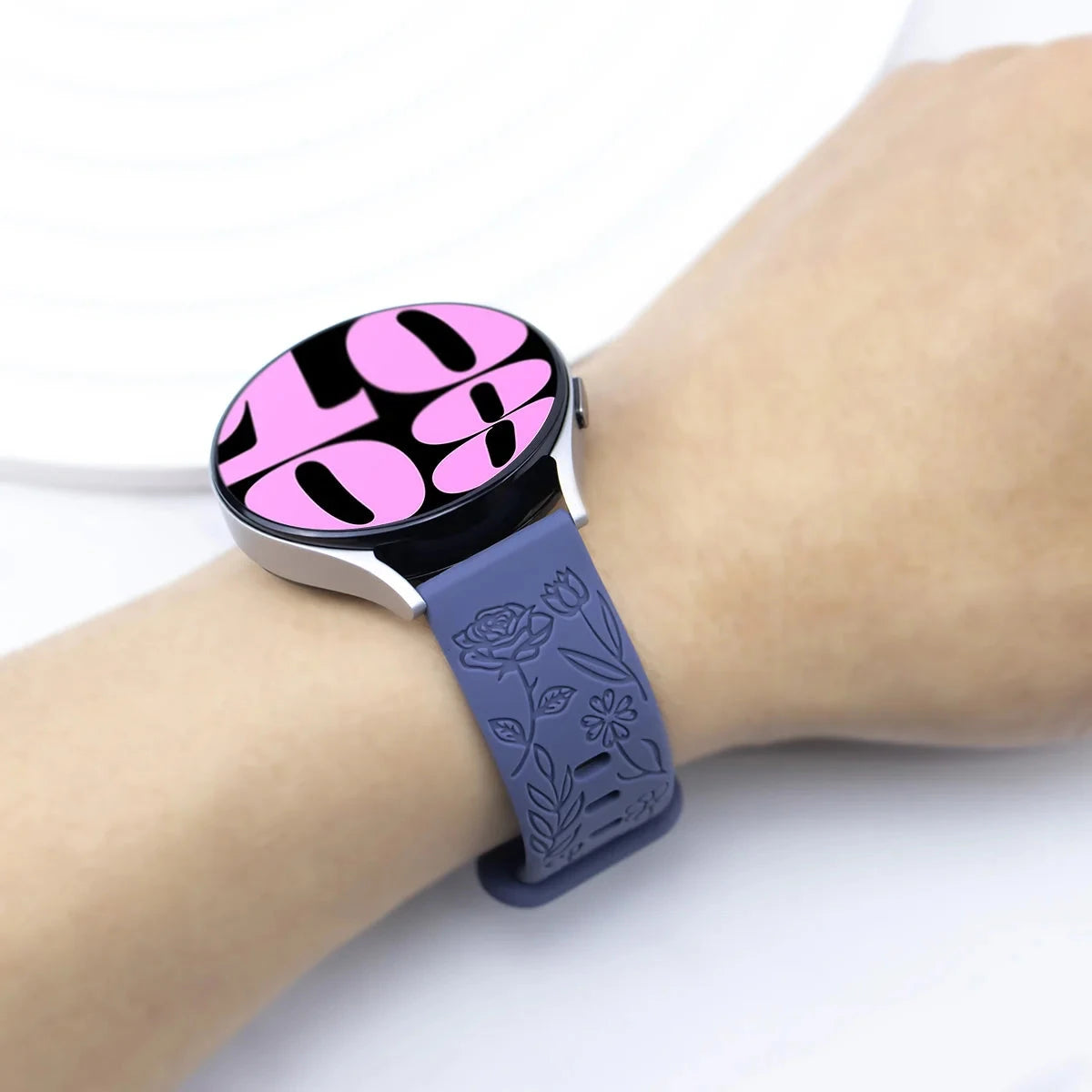 Floral Engraved Silicone Band for Samsung Galaxy Watch – Compatible with Galaxy Watch 6, 5, 4, Gear, Active 2, 5 Pro, Classic, and 18mm, 20mm, 22mm Sizes - Wearable Upgrades 