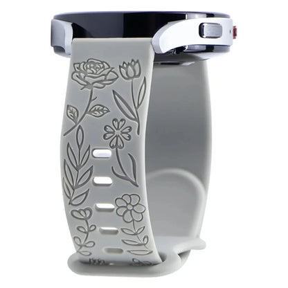 Floral Engraved Silicone Band for Samsung Galaxy Watch – Compatible with Galaxy Watch 6, 5, 4, Gear, Active 2, 5 Pro, Classic, and 18mm, 20mm, 22mm Sizes - Wearable Upgrades 