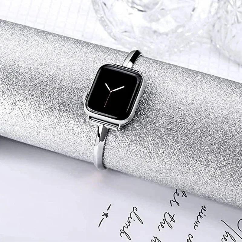Luxury Diamond Stainless Steel Apple Watch Band, Stylish Strap Compatible with Apple Watch Series 3, 4, 5, 6, 7, 8, SE, and Ultra (38mm, 40mm, 41mm, 42mm, 44mm, 45mm, 49mm) - Wearable Upgrades 
