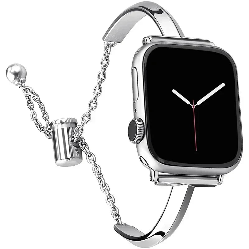 Luxury Diamond Stainless Steel Apple Watch Band, Stylish Strap Compatible with Apple Watch Series 3, 4, 5, 6, 7, 8, SE, and Ultra (38mm, 40mm, 41mm, 42mm, 44mm, 45mm, 49mm) - Wearable Upgrades 