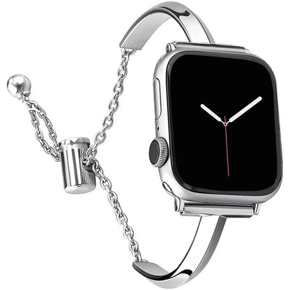 Luxury Diamond Stainless Steel Apple Watch Band, Stylish Strap Compatible with Apple Watch Series 3, 4, 5, 6, 7, 8, SE, and Ultra (38mm, 40mm, 41mm, 42mm, 44mm, 45mm, 49mm) - Wearable Upgrades 