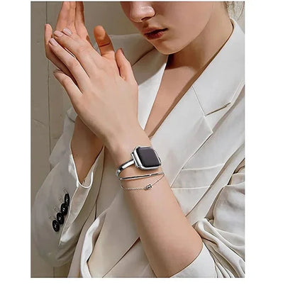 Luxury Diamond Stainless Steel Apple Watch Band, Stylish Strap Compatible with Apple Watch Series 3, 4, 5, 6, 7, 8, SE, and Ultra (38mm, 40mm, 41mm, 42mm, 44mm, 45mm, 49mm) - Wearable Upgrades 