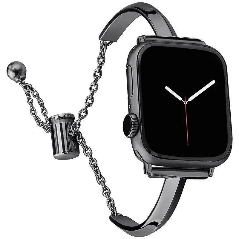 Luxury Diamond Stainless Steel Apple Watch Band, Stylish Strap Compatible with Apple Watch Series 3, 4, 5, 6, 7, 8, SE, and Ultra (38mm, 40mm, 41mm, 42mm, 44mm, 45mm, 49mm) - Wearable Upgrades 