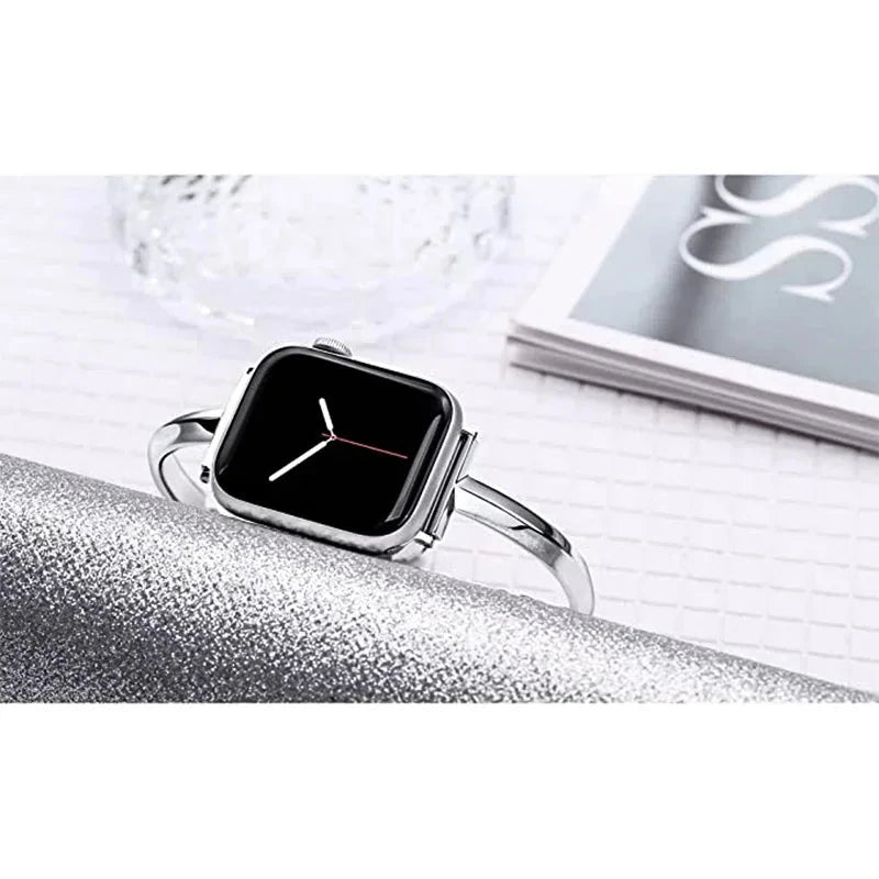 Luxury Diamond Stainless Steel Apple Watch Band, Stylish Strap Compatible with Apple Watch Series 3, 4, 5, 6, 7, 8, SE, and Ultra (38mm, 40mm, 41mm, 42mm, 44mm, 45mm, 49mm) - Wearable Upgrades 
