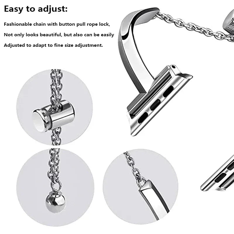 Luxury Diamond Stainless Steel Apple Watch Band, Stylish Strap Compatible with Apple Watch Series 3, 4, 5, 6, 7, 8, SE, and Ultra (38mm, 40mm, 41mm, 42mm, 44mm, 45mm, 49mm) - Wearable Upgrades 