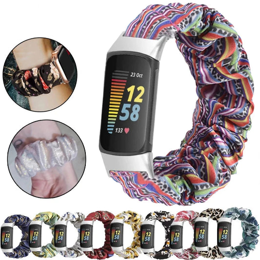 Scrunchies Bands for Fitbit Charge 5 – Elastic Fabric Strap with Buckle, Compatible with Fitbit Charge 5 Smartwatch - Wearable Upgrades 