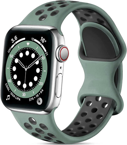 Silicone Strap for Apple Watch Band with Stainless Steel Buckle – Compatible with Apple Watch Series 1, 2, 3 (38mm & 42mm) and Series 4, 5, 6, SE, 7 (40mm, 44mm, 45mm & 41mm) - Wearable Upgrades 