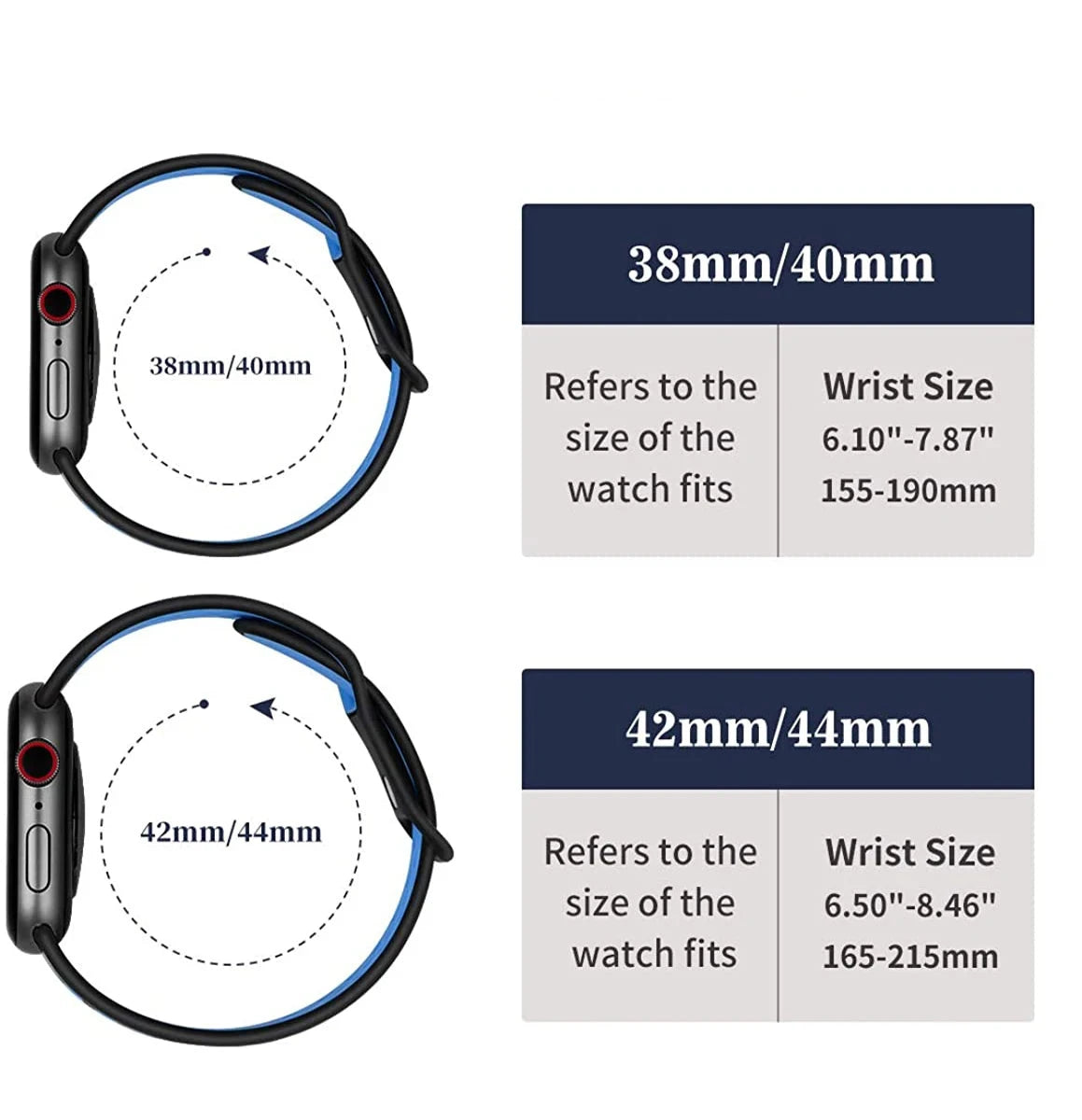 Silicone Strap for Apple Watch Band with Stainless Steel Buckle – Compatible with Apple Watch Series 1, 2, 3 (38mm & 42mm) and Series 4, 5, 6, SE, 7 (40mm, 44mm, 45mm & 41mm) - Wearable Upgrades 