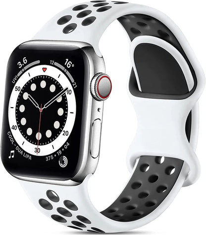 Silicone Strap for Apple Watch Band with Stainless Steel Buckle – Compatible with Apple Watch Series 1, 2, 3 (38mm & 42mm) and Series 4, 5, 6, SE, 7 (40mm, 44mm, 45mm & 41mm) - Wearable Upgrades 