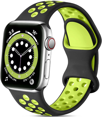 Silicone Strap for Apple Watch Band with Stainless Steel Buckle – Compatible with Apple Watch Series 1, 2, 3 (38mm & 42mm) and Series 4, 5, 6, SE, 7 (40mm, 44mm, 45mm & 41mm) - Wearable Upgrades 