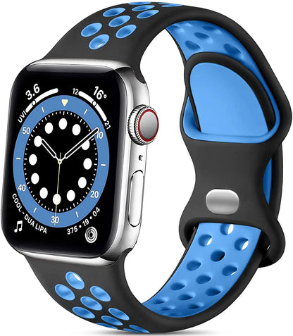 Silicone Strap for Apple Watch Band with Stainless Steel Buckle – Compatible with Apple Watch Series 1, 2, 3 (38mm & 42mm) and Series 4, 5, 6, SE, 7 (40mm, 44mm, 45mm & 41mm) - Wearable Upgrades 