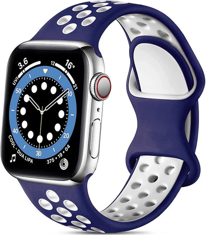 Silicone Strap for Apple Watch Band with Stainless Steel Buckle – Compatible with Apple Watch Series 1, 2, 3 (38mm & 42mm) and Series 4, 5, 6, SE, 7 (40mm, 44mm, 45mm & 41mm) - Wearable Upgrades 