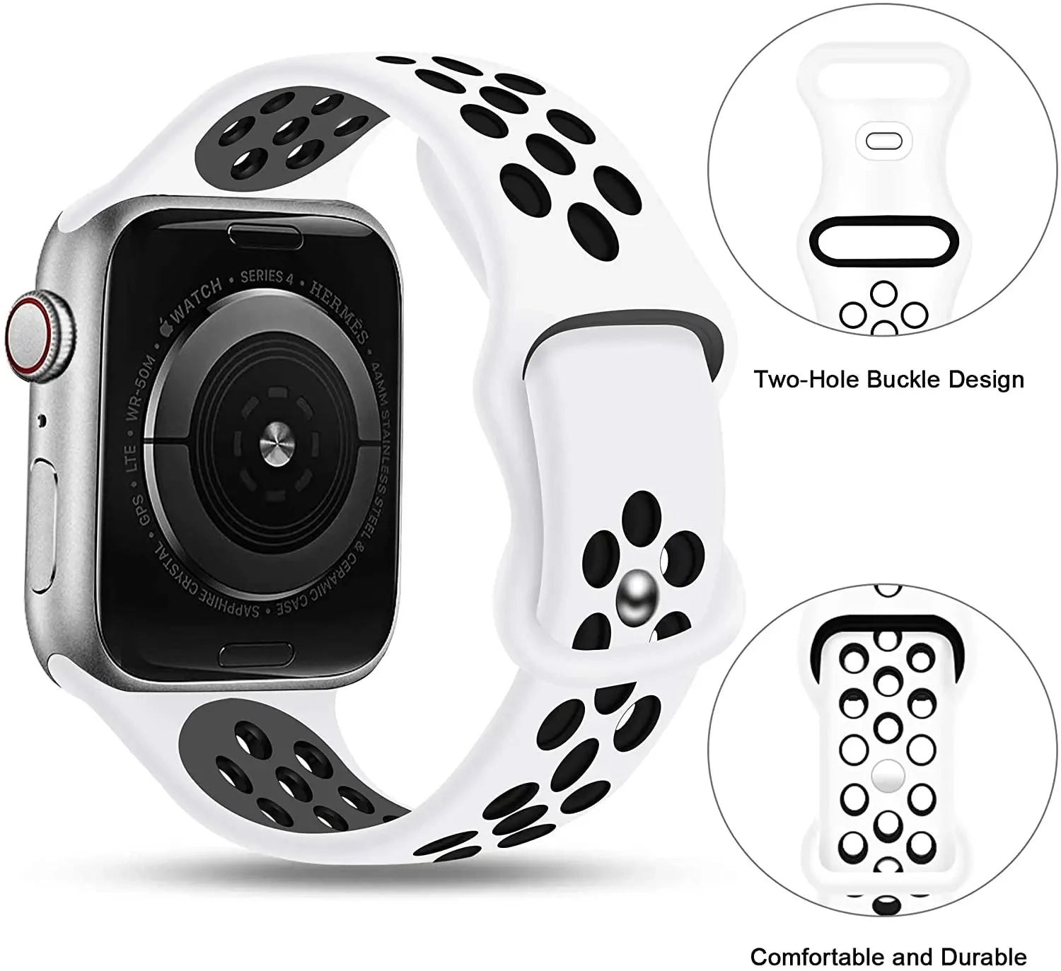 Silicone Strap for Apple Watch Band with Stainless Steel Buckle – Compatible with Apple Watch Series 1, 2, 3 (38mm & 42mm) and Series 4, 5, 6, SE, 7 (40mm, 44mm, 45mm & 41mm) - Wearable Upgrades 