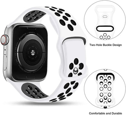Silicone Strap for Apple Watch Band with Stainless Steel Buckle – Compatible with Apple Watch Series 1, 2, 3 (38mm & 42mm) and Series 4, 5, 6, SE, 7 (40mm, 44mm, 45mm & 41mm) - Wearable Upgrades 