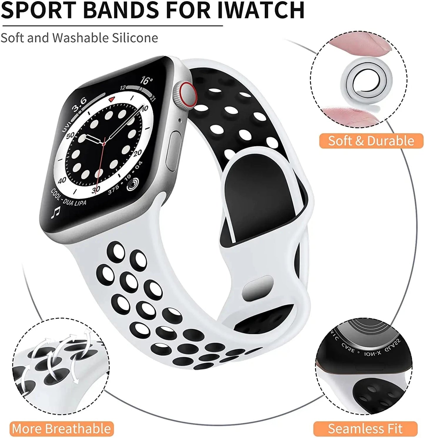 Silicone Strap for Apple Watch Band with Stainless Steel Buckle – Compatible with Apple Watch Series 1, 2, 3 (38mm & 42mm) and Series 4, 5, 6, SE, 7 (40mm, 44mm, 45mm & 41mm) - Wearable Upgrades 