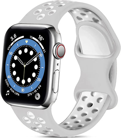 Silicone Strap for Apple Watch Band with Stainless Steel Buckle – Compatible with Apple Watch Series 1, 2, 3 (38mm & 42mm) and Series 4, 5, 6, SE, 7 (40mm, 44mm, 45mm & 41mm) - Wearable Upgrades 