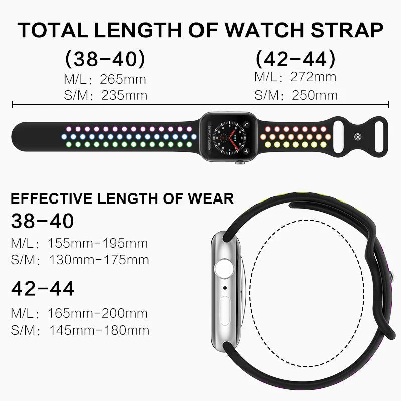 Sport Strap for Apple Watch Band – Breathable Air-Hole Silicone Bracelet, Compatible with Apple Watch Series 6, 7, 8, 9, SE, Ultra 2 (38mm, 40mm, 41mm, 42mm, 44mm, 45mm, 49mm) - Wearable Upgrades 