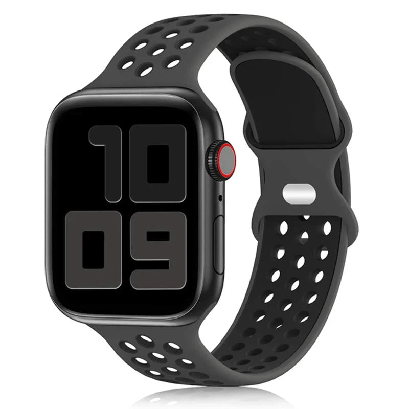 Sport Strap for Apple Watch Band – Breathable Air-Hole Silicone Bracelet, Compatible with Apple Watch Series 6, 7, 8, 9, SE, Ultra 2 (38mm, 40mm, 41mm, 42mm, 44mm, 45mm, 49mm) - Wearable Upgrades 