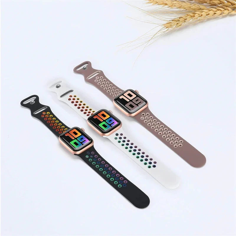 Sport Strap for Apple Watch Band – Breathable Air-Hole Silicone Bracelet, Compatible with Apple Watch Series 6, 7, 8, 9, SE, Ultra 2 (38mm, 40mm, 41mm, 42mm, 44mm, 45mm, 49mm) - Wearable Upgrades 
