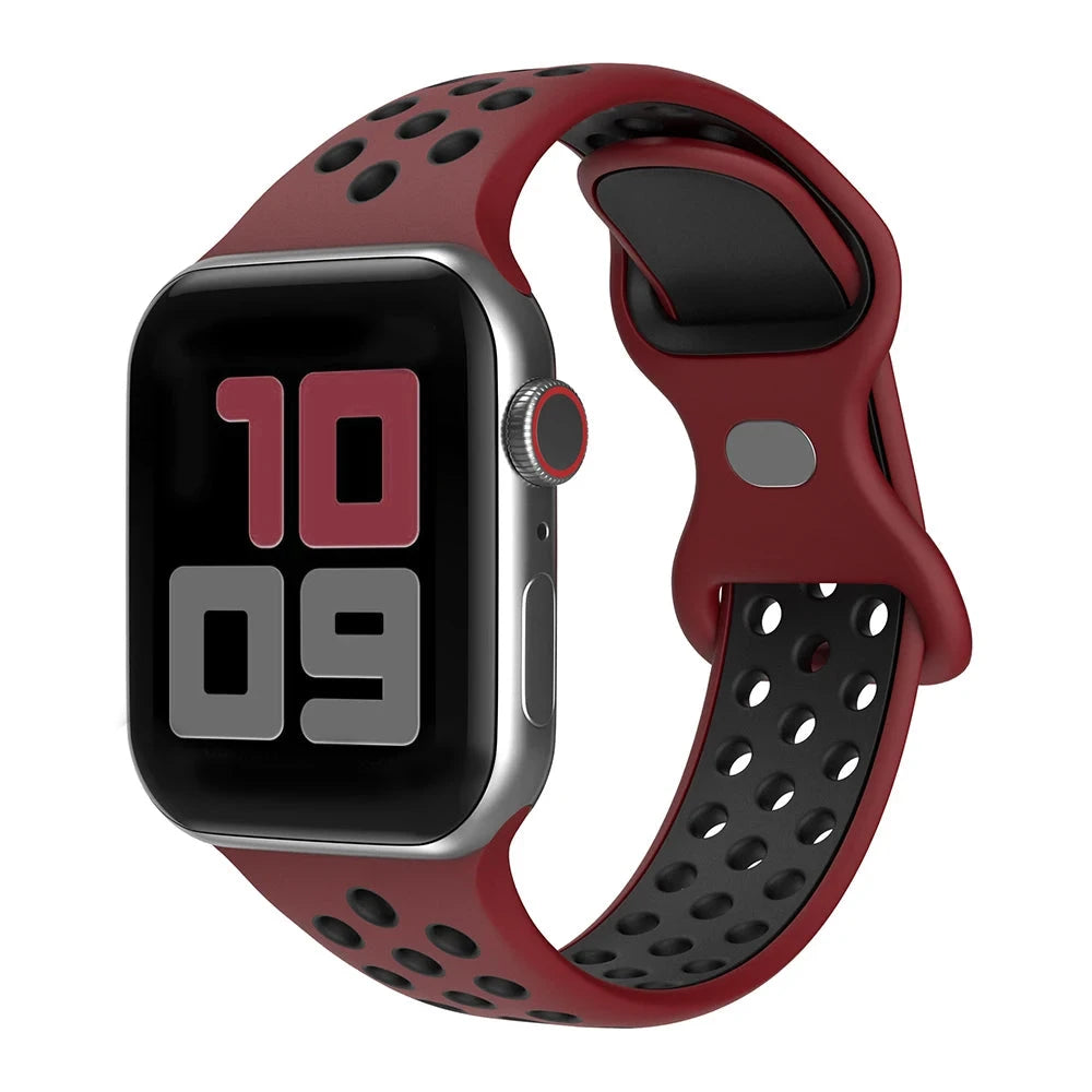 Sport Strap for Apple Watch Band – Breathable Air-Hole Silicone Bracelet, Compatible with Apple Watch Series 6, 7, 8, 9, SE, Ultra 2 (38mm, 40mm, 41mm, 42mm, 44mm, 45mm, 49mm) - Wearable Upgrades 
