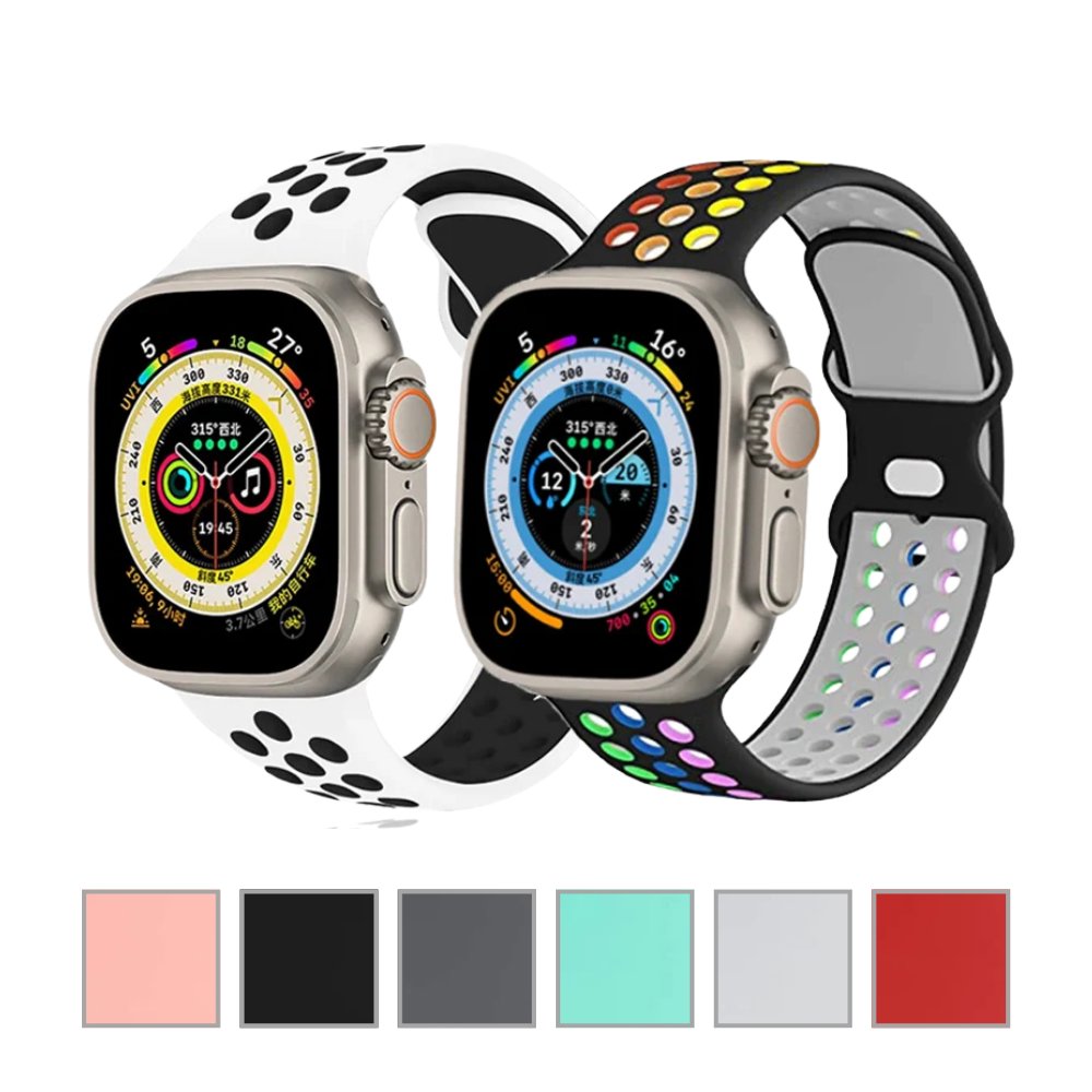 Sport Strap for Apple Watch Band – Breathable Air-Hole Silicone Bracelet, Compatible with Apple Watch Series 6, 7, 8, 9, SE, Ultra 2 (38mm, 40mm, 41mm, 42mm, 44mm, 45mm, 49mm) - Wearable Upgrades 