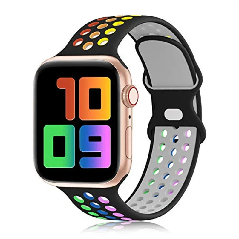Sport Strap for Apple Watch Band – Breathable Air-Hole Silicone Bracelet, Compatible with Apple Watch Series 6, 7, 8, 9, SE, Ultra 2 (38mm, 40mm, 41mm, 42mm, 44mm, 45mm, 49mm) - Wearable Upgrades 
