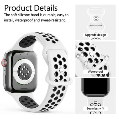 Sport Strap for Apple Watch Band – Breathable Air-Hole Silicone Bracelet, Compatible with Apple Watch Series 6, 7, 8, 9, SE, Ultra 2 (38mm, 40mm, 41mm, 42mm, 44mm, 45mm, 49mm) - Wearable Upgrades 