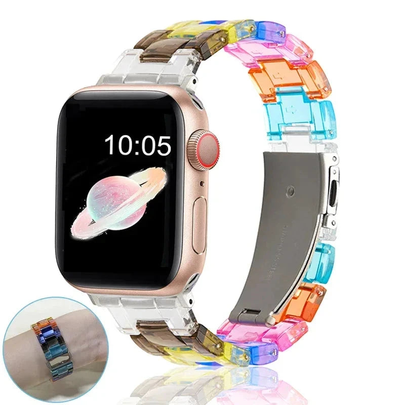 Transparent Resin Apple Watch Band with Stainless Steel Buckle, Compatible with Apple Watch Series 1-8, SE, and Ultra (38mm, 40mm, 41mm, 42mm, 44mm, 45mm, 49mm) - Wearable Upgrades 