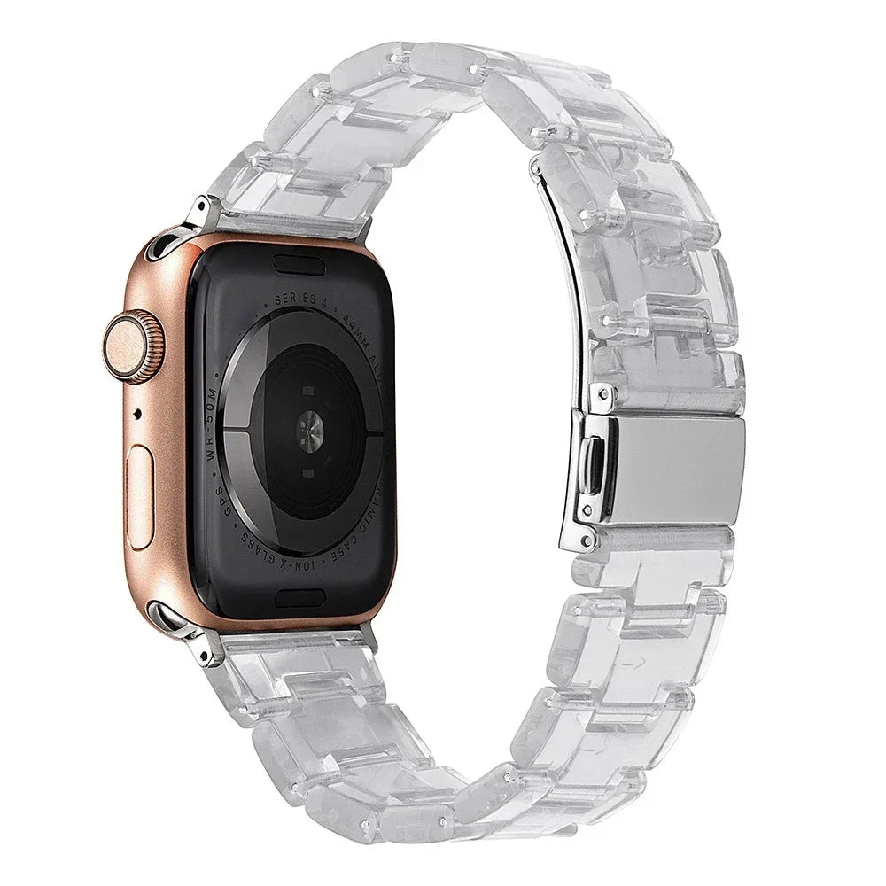 Transparent Resin Apple Watch Band with Stainless Steel Buckle, Compatible with Apple Watch Series 1-8, SE, and Ultra (38mm, 40mm, 41mm, 42mm, 44mm, 45mm, 49mm) - Wearable Upgrades 